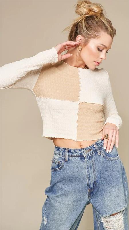 White Colorblocked Crop Top