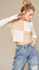 White Colorblocked Crop Top