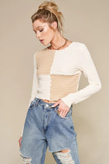 White Colorblocked Crop Top