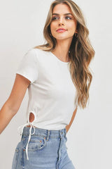 White Self Tie Crop Top