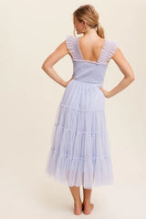 Light Blue Mesh Midi Dress