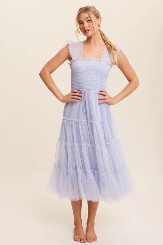 Light Blue Mesh Midi Dress