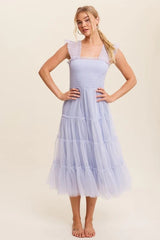 Light Blue Mesh Midi Dress