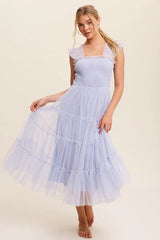 Light Blue Mesh Midi Dress