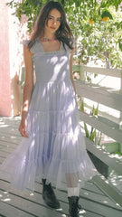 Light Blue Mesh Midi Dress