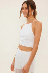 White Crochet Halter Crop Top