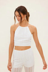 White Crochet Halter Crop Top