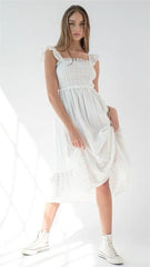 White Crochet Sleeveless Midi Dress
