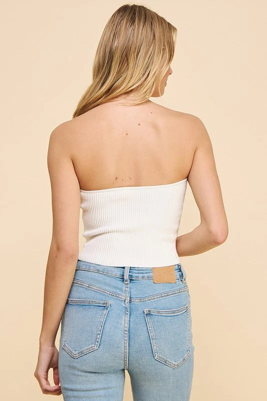 White Strapless Knit Top