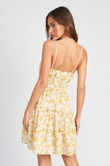 Dainty Yellow Floral Mini Dress