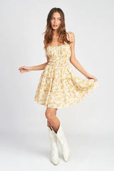 Dainty Yellow Floral Mini Dress
