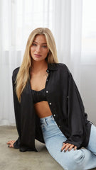 Black Solid Button Down Shirt