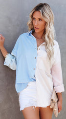 Colorblock Striped Button Down Shirt
