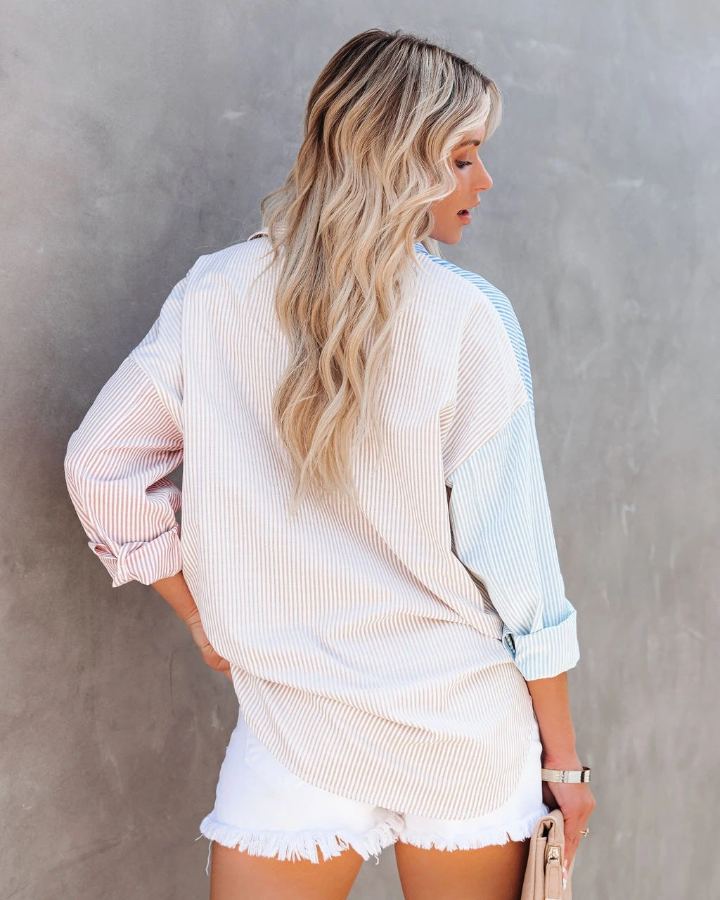Colorblock Striped Button Down Shirt