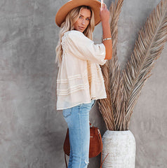 Beige Square Neckline Chiffon Top