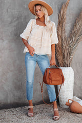Beige Square Neckline Chiffon Top
