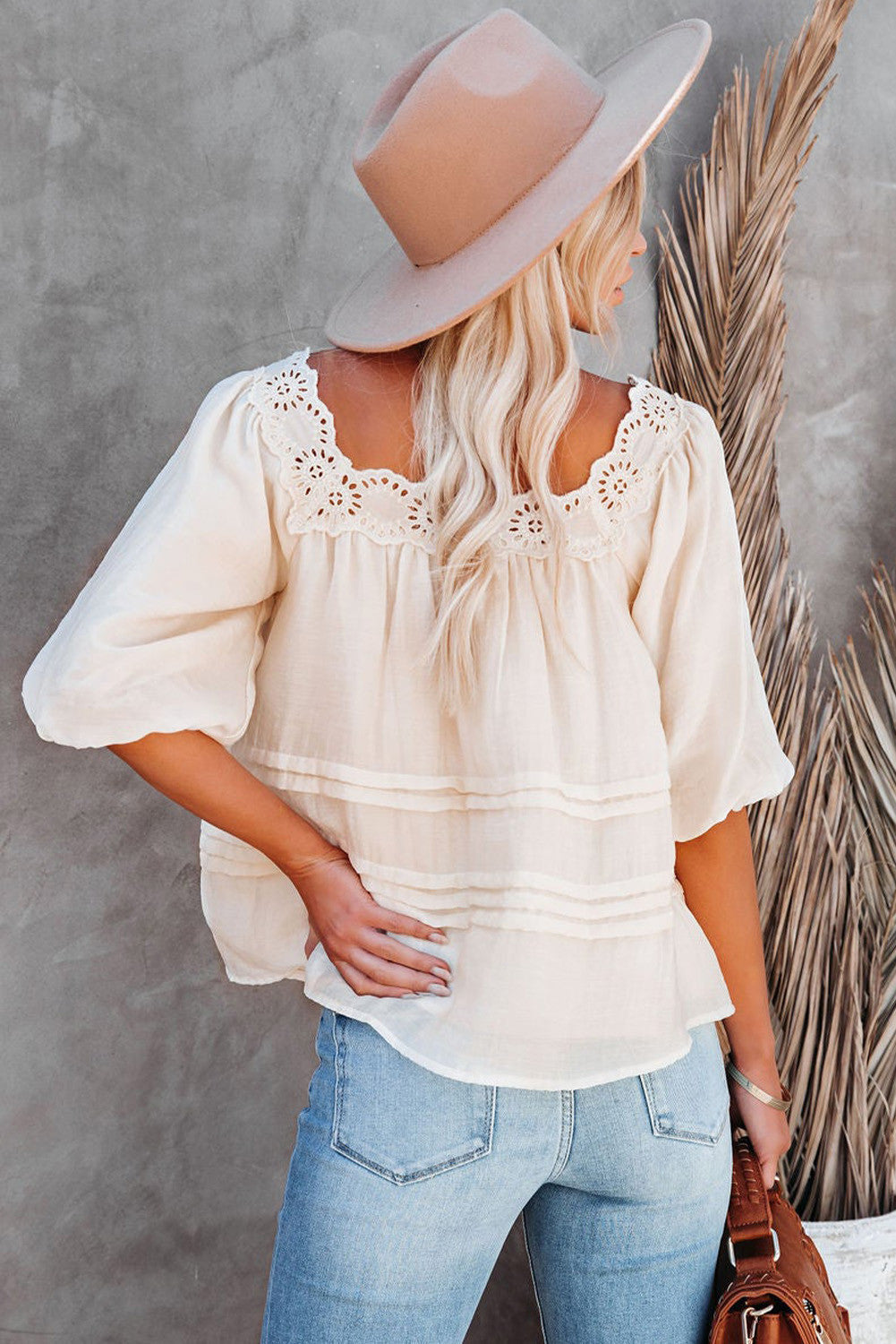 Beige Square Neckline Chiffon Top
