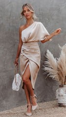 Beige One Shoulder Formal Dress