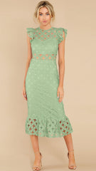 Mint Green Crocht Lace Bodycon Midi Dress