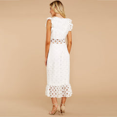 White Crocht Lace Bodycon Midi Dress