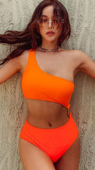 Orange One Shoulder Bikini Sets