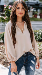 Khaki Solid Long Sleeves Blouse
