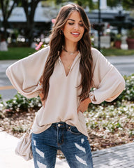 Khaki Solid Long Sleeves Blouse