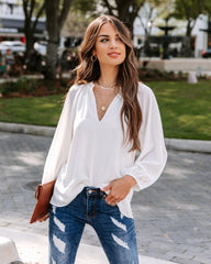 White Solid Long Sleeves Blouse