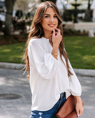 White Solid Long Sleeves Blouse