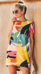 Yellow Camo Print Shift Dress