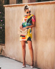 Yellow Camo Print Shift Dress