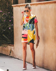Yellow Camo Print Shift Dress