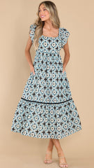 Blue Geo Print Midi Dress