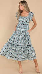 Blue Geo Print Midi Dress
