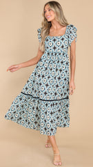 Blue Geo Print Midi Dress