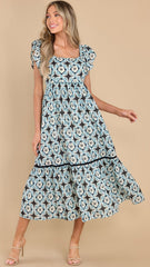 Blue Geo Print Midi Dress