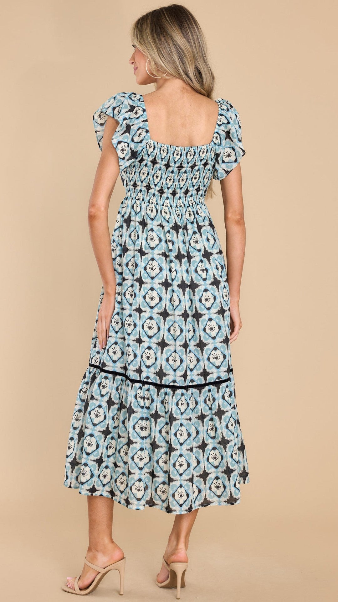 Blue Geo Print Midi Dress