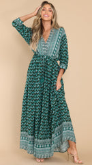 Teal Floral Print Midi Dress