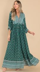 Teal Floral Print Midi Dress
