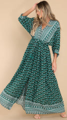 Teal Floral Print Midi Dress