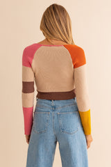 Pink Colorblock Striped Knit Crop Top