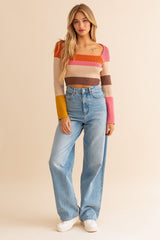 Pink Colorblock Striped Knit Crop Top