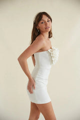 White Strapless Rosette Mini Dress