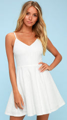 White Solid Skater Mini Dress
