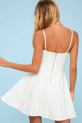 White Solid Skater Mini Dress