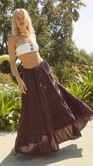 Brown Tiered Midi Skirt