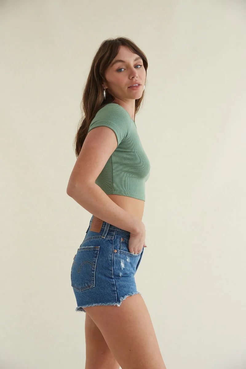 Olive Green Knit Crop Top