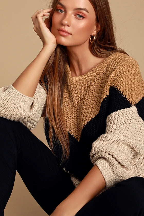 Color Block Chevron Knit Sweater