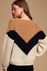 Color Block Chevron Knit Sweater