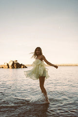 Yellow Strapless Tiered Mini Dress